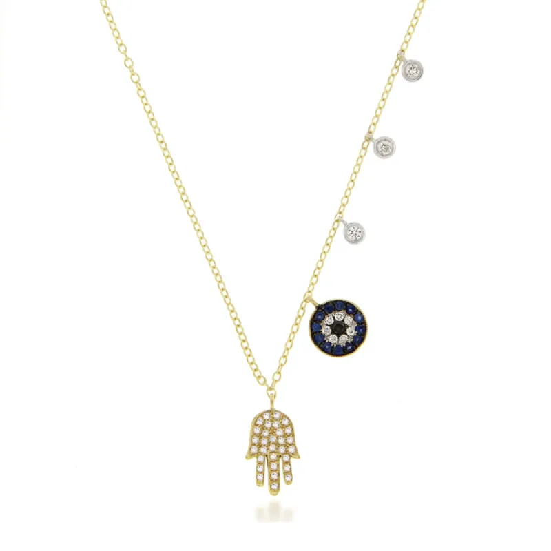 Pave Hamsa and Evil Eye Necklace sold by Meira T