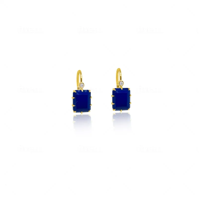 Yellow Gold Lapis Drop Earrings sold by Meira T
