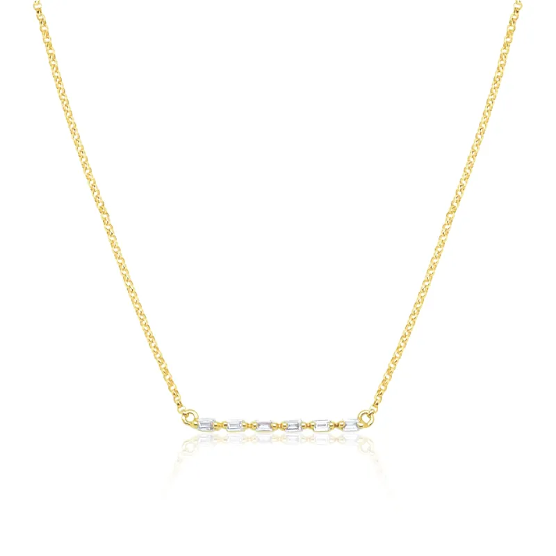 Yellow Gold Diamond Baguette Bar Necklace sold by Meira T