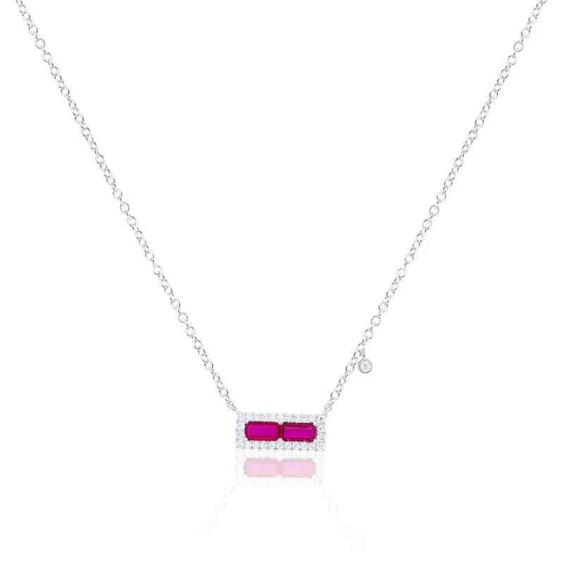 White Gold Ruby Bar and Diamond Necklace sold by Meira T