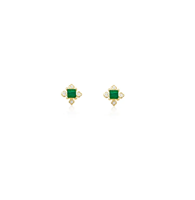 Yellow Gold Diamond and Emerald Studs sold by Meira T