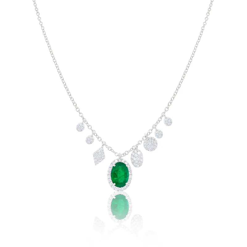 Emerald Necklace with Diamond Halo & Charms sold by Meira T