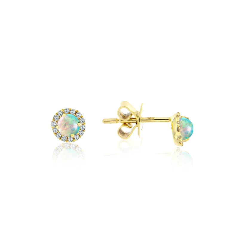 White Opal Halo Earrings sold by Meira T