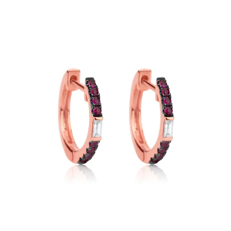 Pink Gold Pink Sapphire  Baguette Huggies sold by Meira T