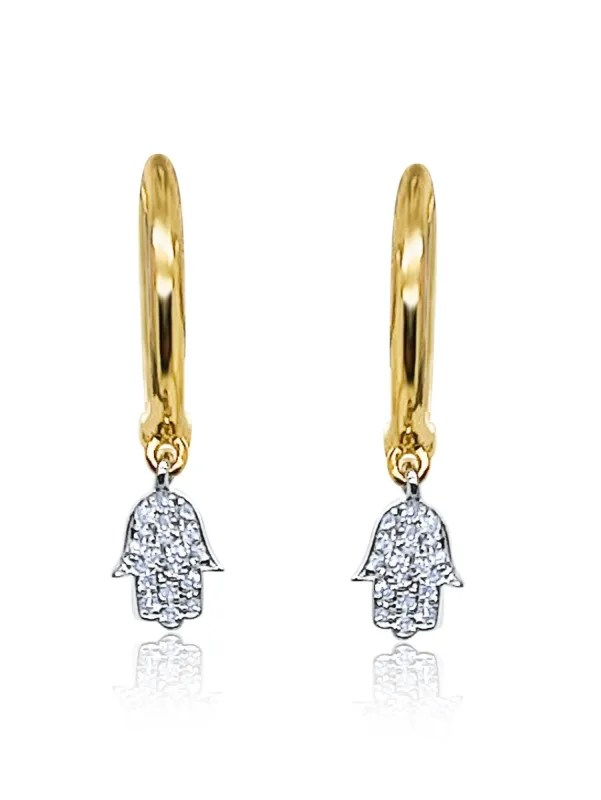 Hamsa Drop Diamond Huggie Earrings sold by Meira T
