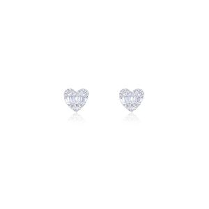 White Gold Baguette Diamond Heart Studs sold by Meira T