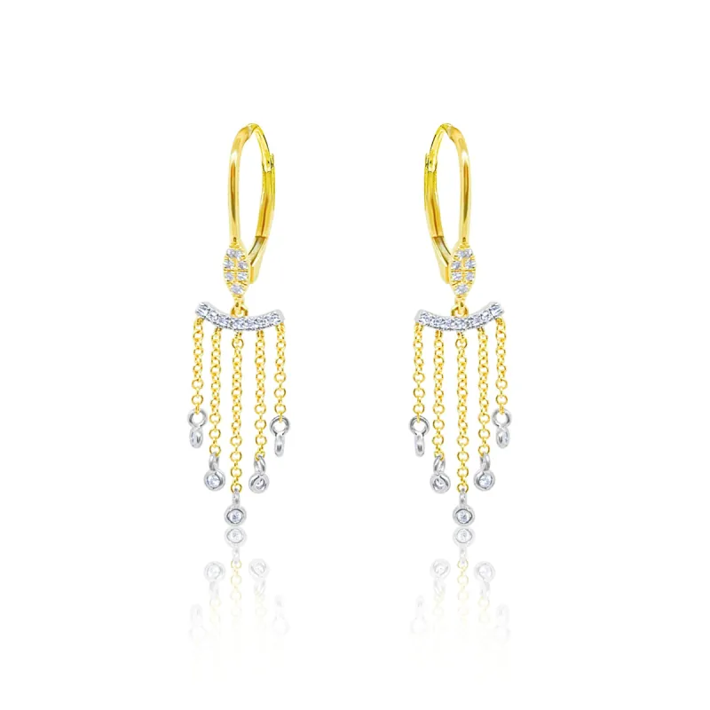 Yellow Gold Diamond and Bezel Fringe Earrings sold by Meira T