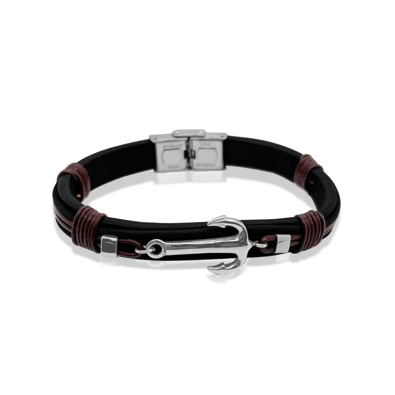 Stainless Steel Leather Anchor Bracelet sold by Meira T