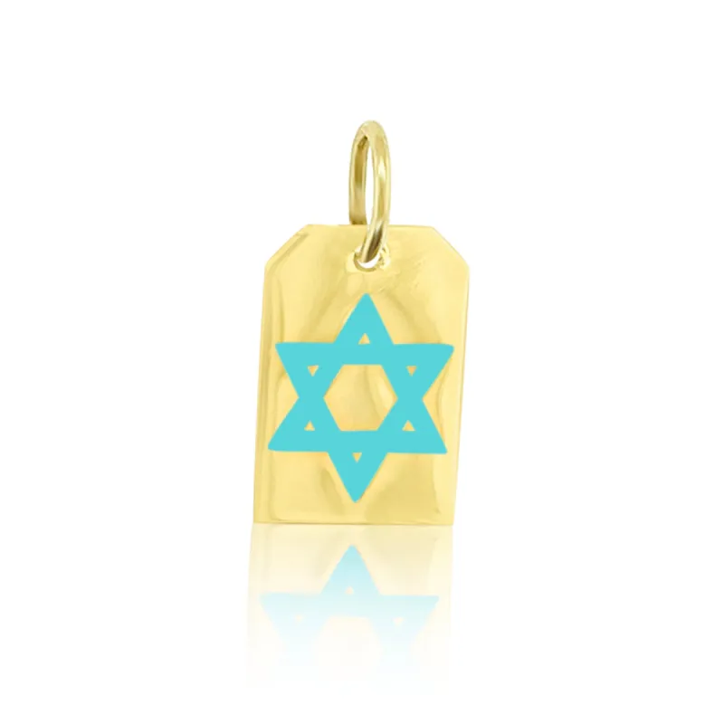 Jewish Star Engraved on Tag Charm in Turquoise sold by Meira T