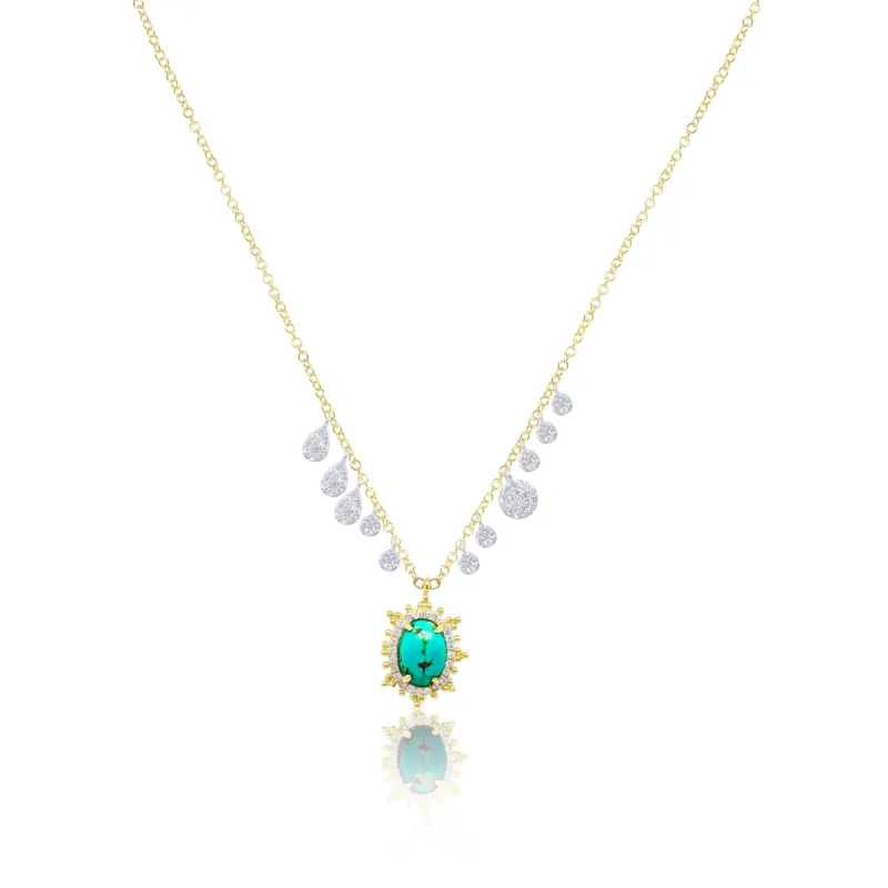 Yellow Gold Diamond and Turquoise Sun Necklace sold by Meira T
