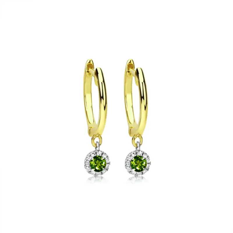Peridot and Diamond Halo Huggie sold by Meira T