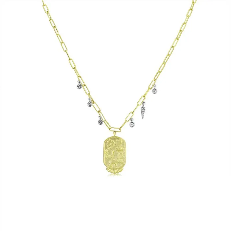 Yellow Gold Luck Pendant Paperclip Necklace sold by Meira T