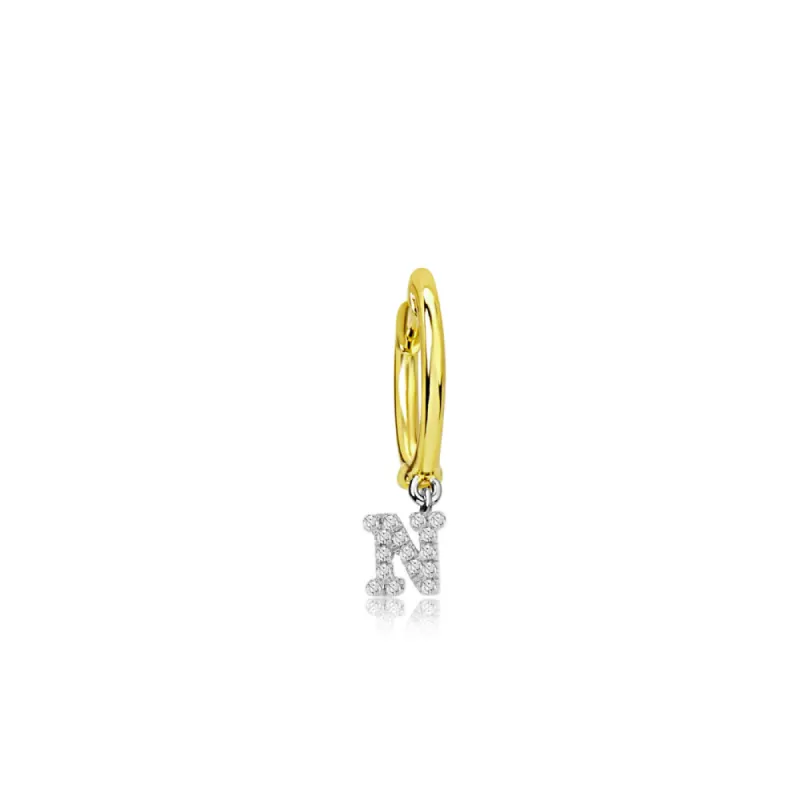 Yellow Gold High Polished Huggie Initial Earring sold by Meira T