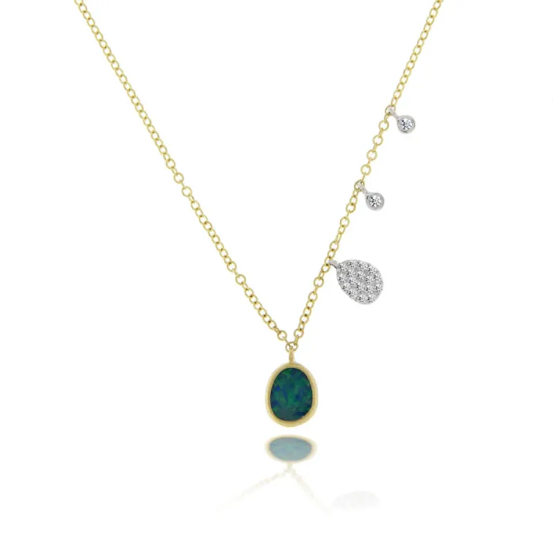 Yellow Gold Opal Necklace with Diamond Side charms sold by Meira T