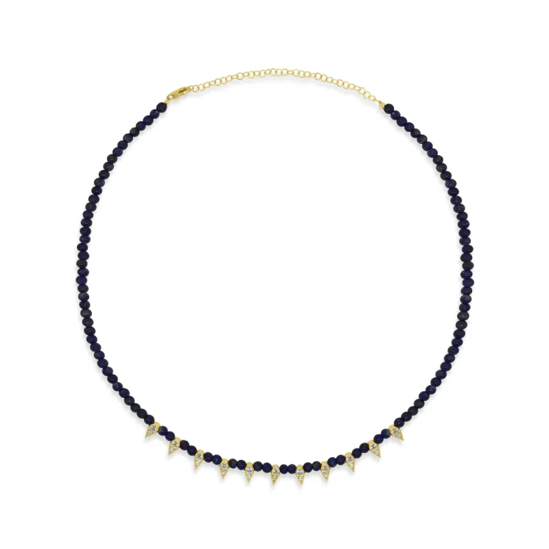 Lapis Bead Necklace with Edge Accent sold by Meira T
