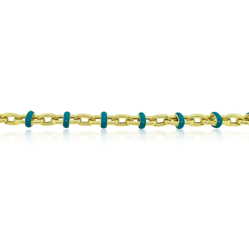 Yellow Gold Paperclip Chain Bracelet with Blue Enamel Links-ONLINE EXCLUSIVE sold by Meira T