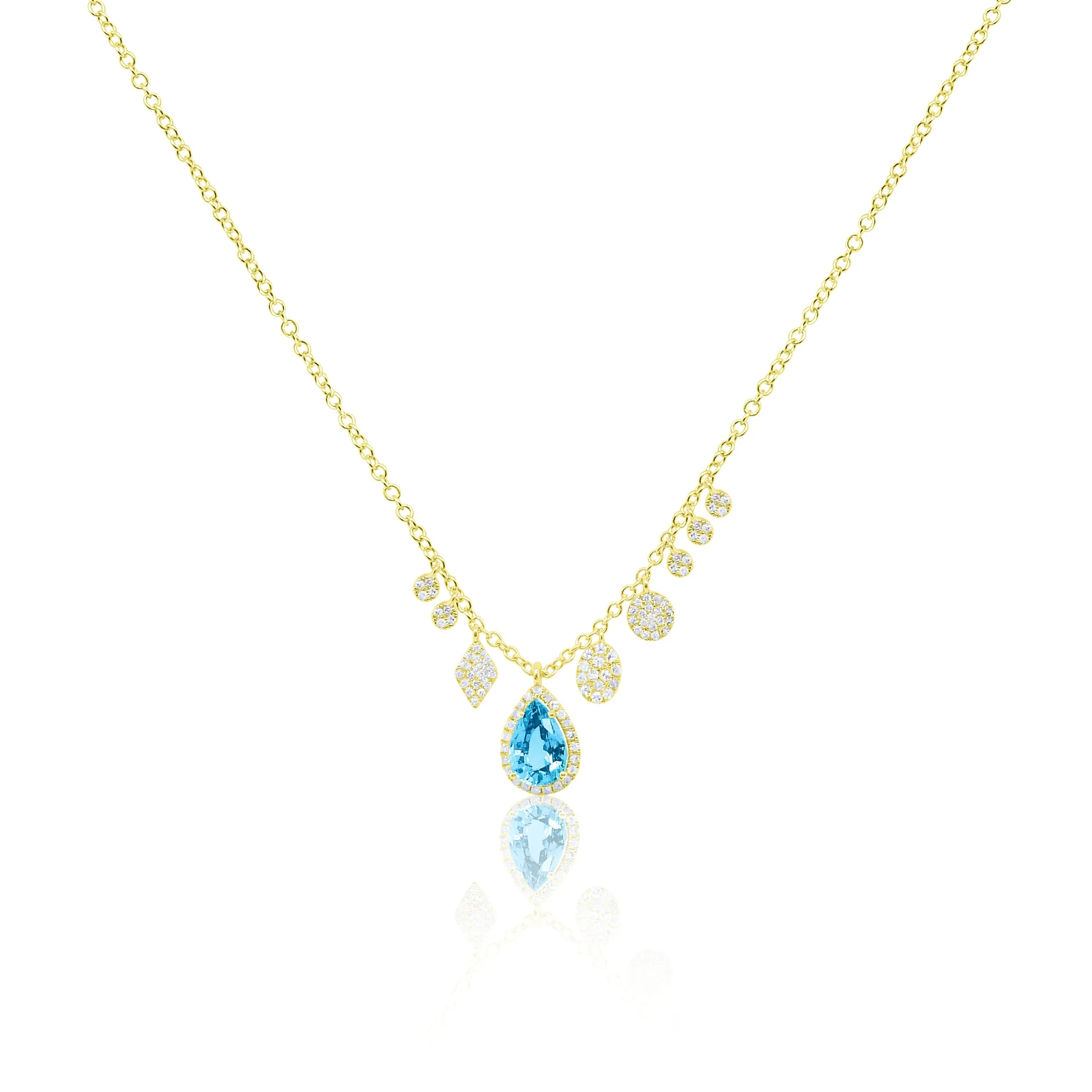 Yellow Gold Blue Topaz and Diamond Bezel Necklace sold by Meira T