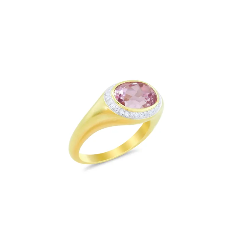 Brushed Gold Kunzite and Diamond Ring sold by Meira T