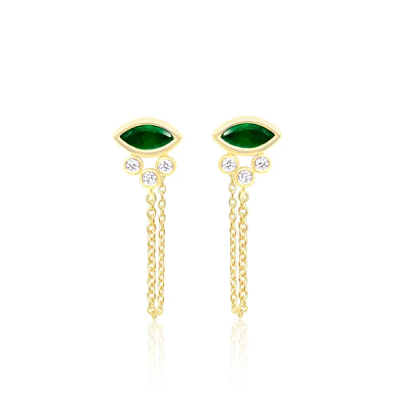 Marquise Emerald and Diamond Cluster Chain Earrings sold by Meira T