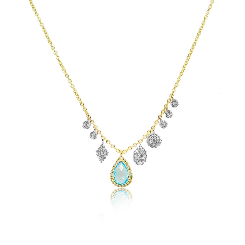 Yellow Gold Aqua Stone and Diamond Charm Necklace sold by Meira T
