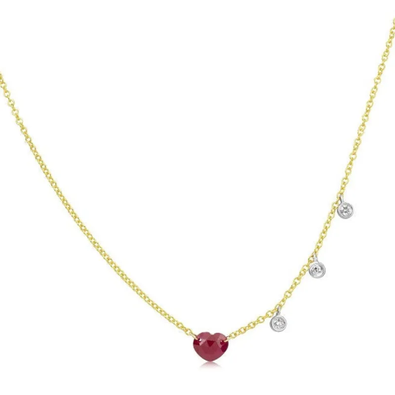 Sisterly Style Dainty Ruby Heart and Bezel Necklace sold by Meira T