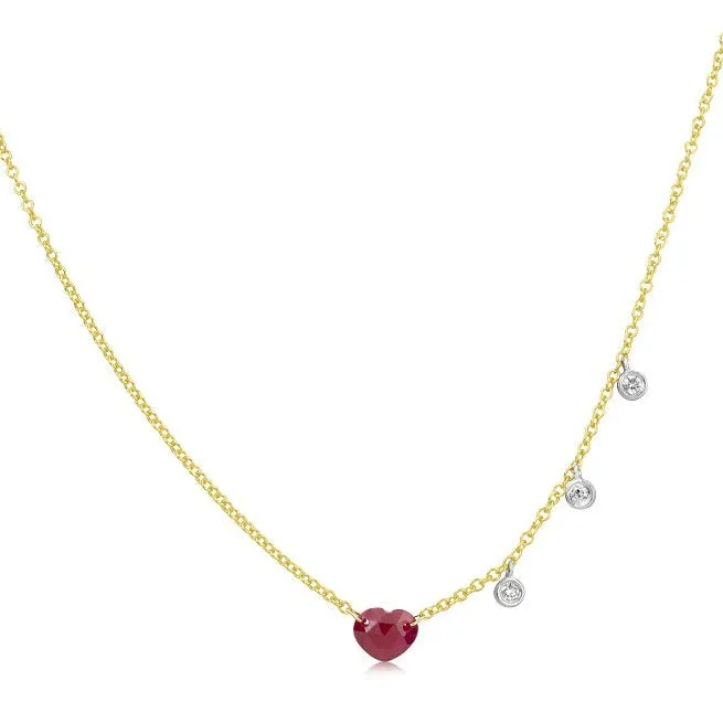 Sisterly Style Dainty Ruby Heart and Bezel Necklace sold by Meira T