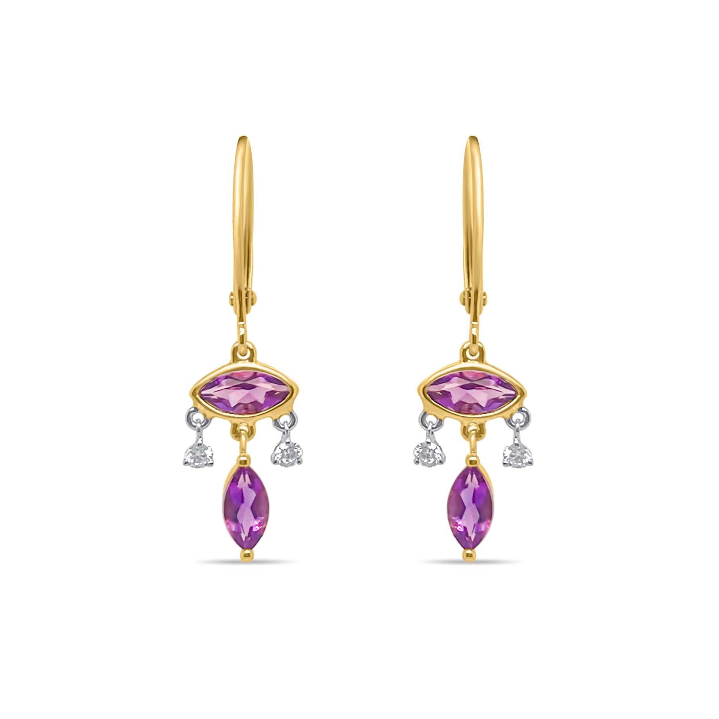Yellow Gold and Amethyst Earrings sold by Meira T