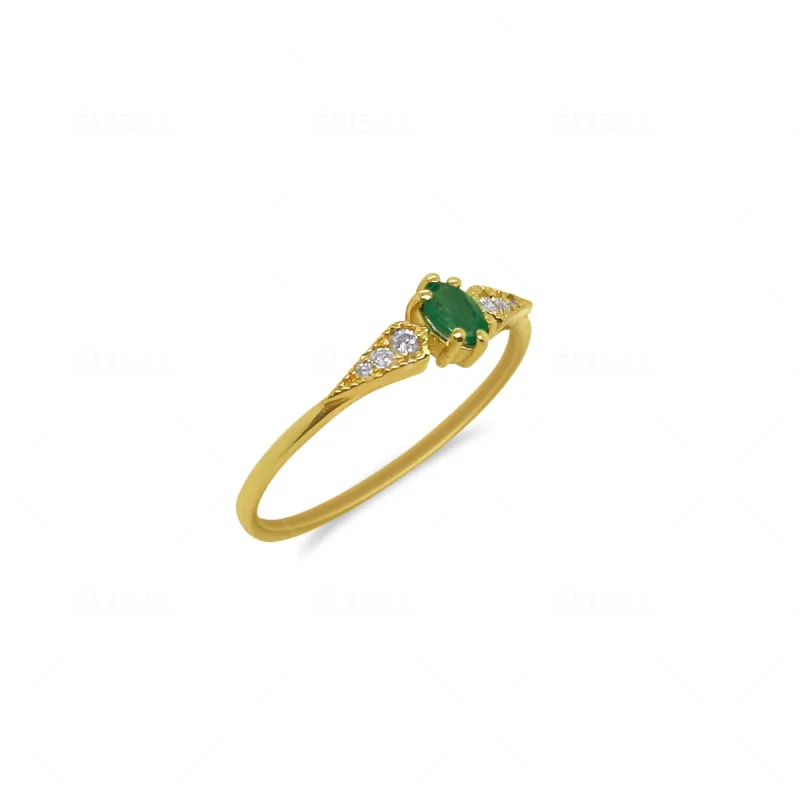 Dainty Yellow Gold Emerald Ring Size 6.5 sold by Meira T