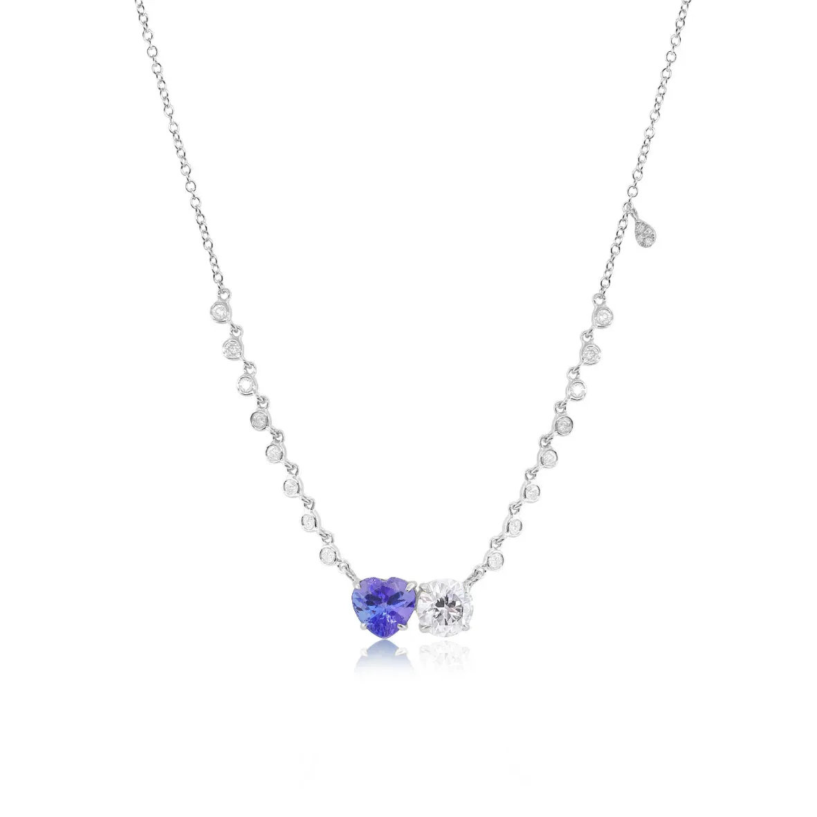 White Gold Two Stoned Diamond and Tanzanite Necklace sold by Meira T