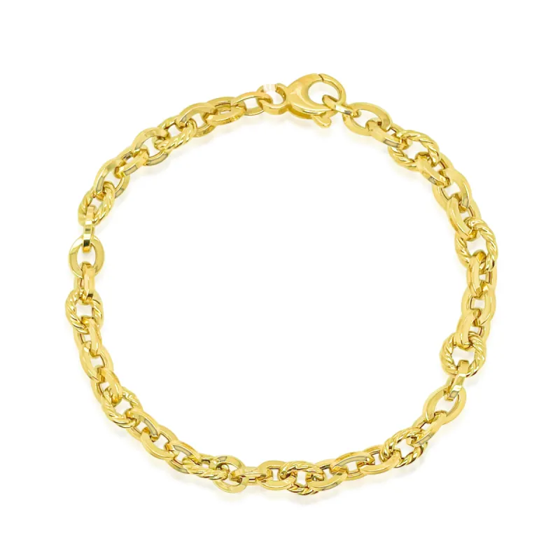 14k Yellow Mixed Link Textured Link Chain Bracelet sold by Meira T
