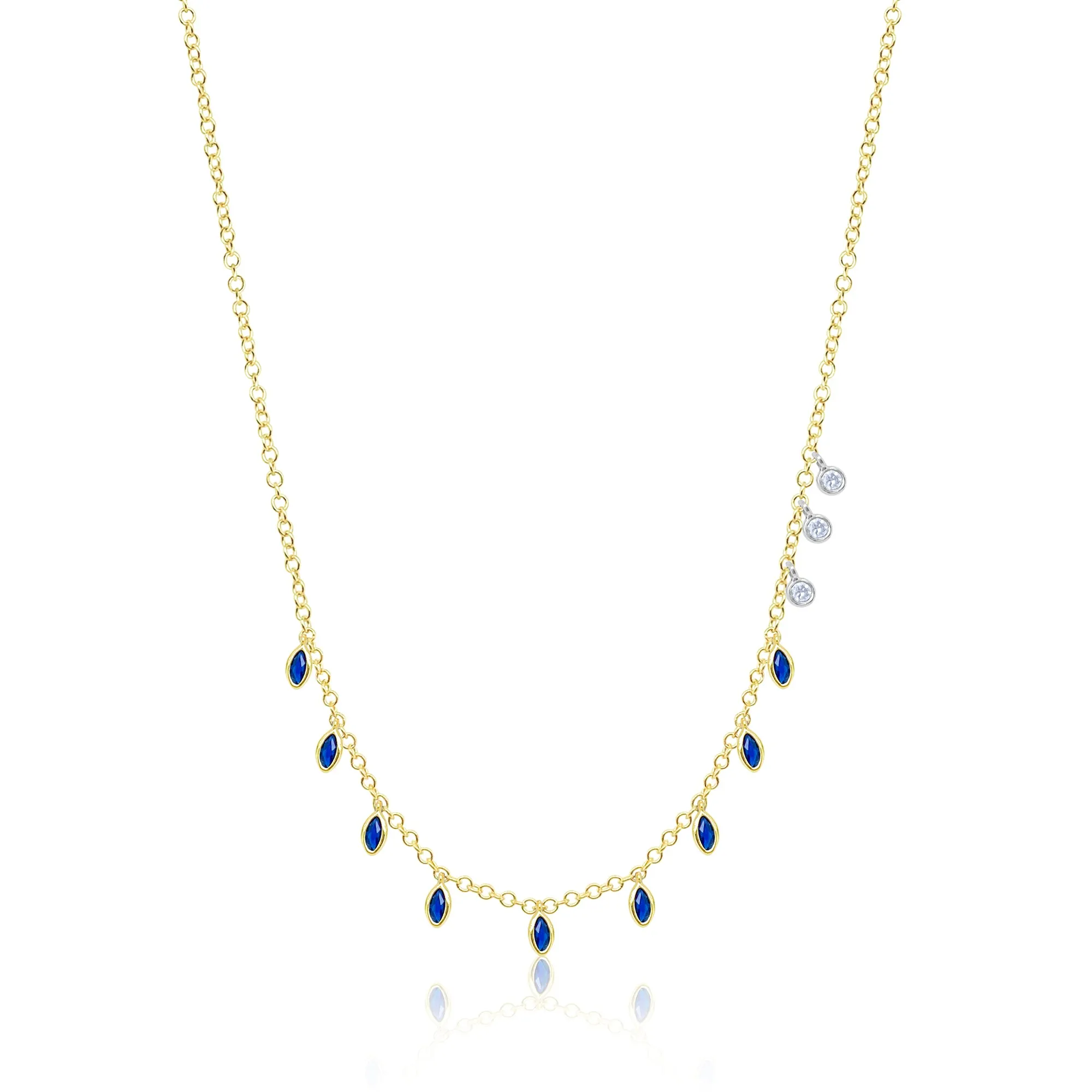 Yellow Gold Blue Sapphire and Diamond Drop Necklace sold by Meira T
