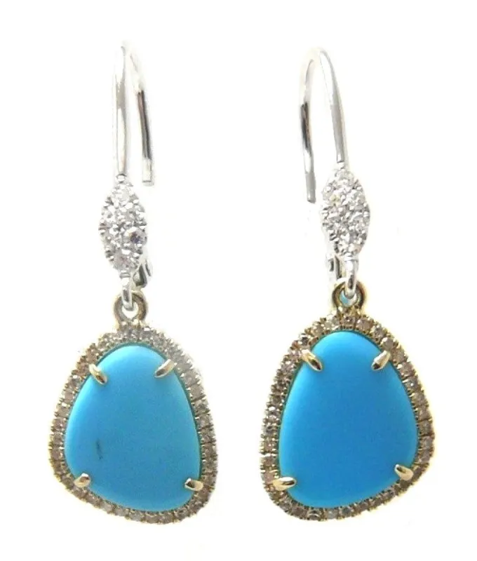 Two Tone Turquoise and Diamond Drop Earrings sold by Meira T
