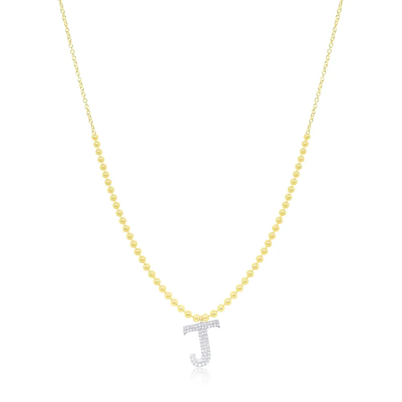 Yellow Gold Ball Chain Initial Necklace sold by Meira T