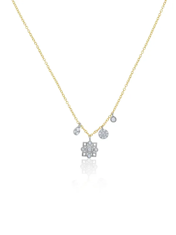 Yellow Gold Diamond Antique Flower Necklace sold by Meira T
