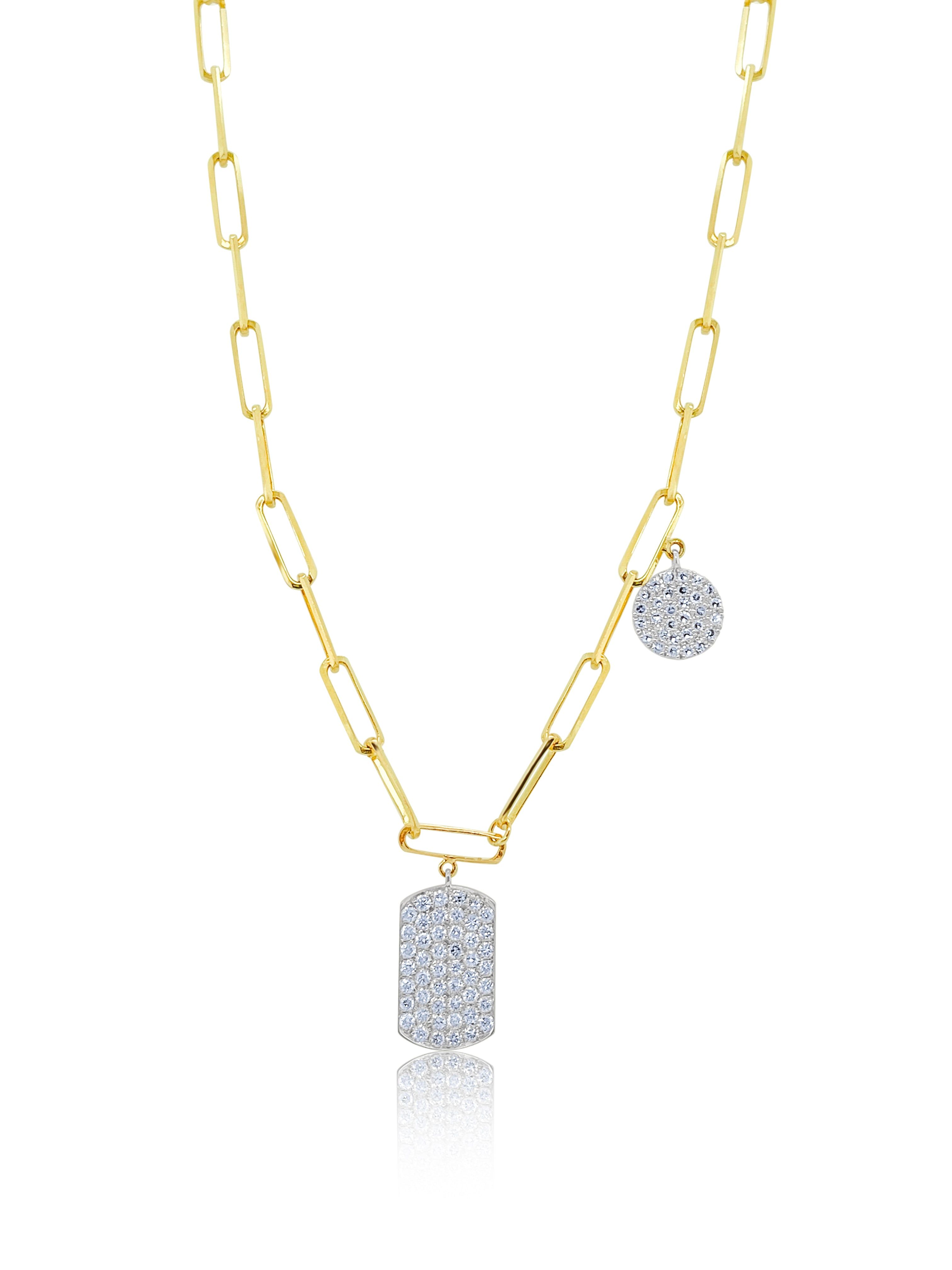 Yellow Gold Paperclip Dog Tag Necklace sold by Meira T