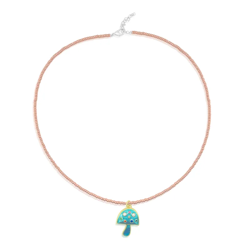Teal Colored Mushroom Charm Necklace sold by Meira T