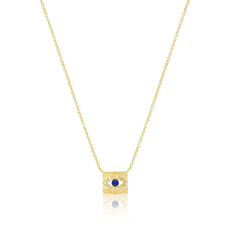 Yellow Gold Diamond and Blue Sapphire Evil Eye Necklace sold by Meira T