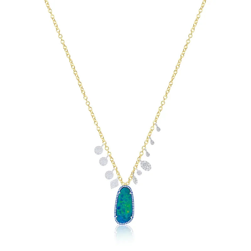 Yellow Gold Blue Opal Diamond Necklace sold by Meira T