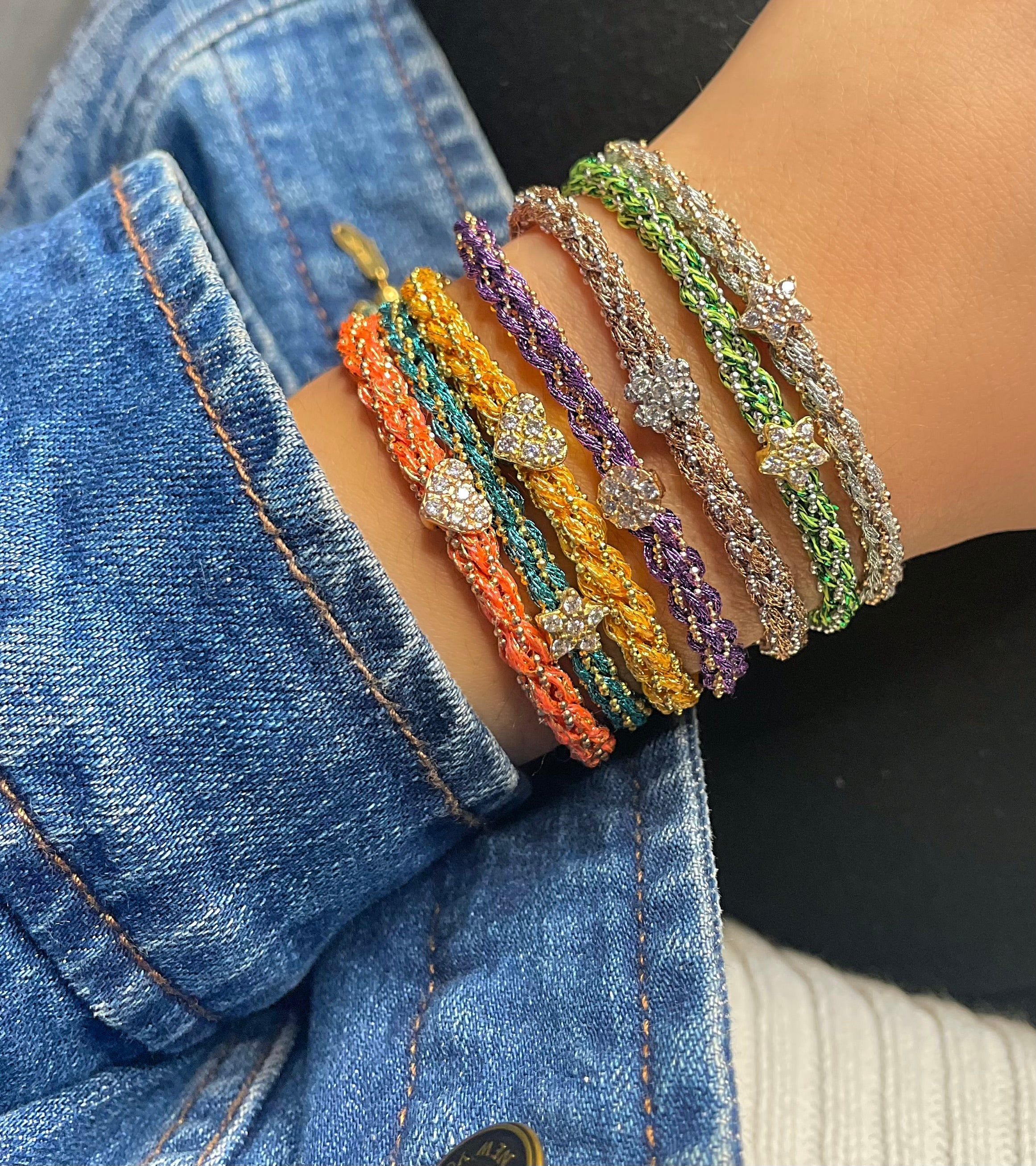 Pink Braided Chain and Silk Bracelet with CZ Heart sold by Meira T product image thumbnail 2