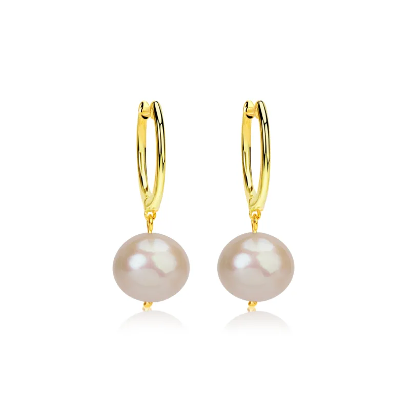 Yellow Gold Pearl Statement Earrings sold by Meira T