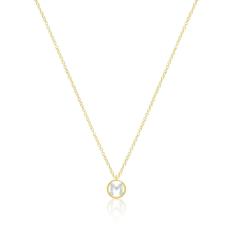 Dainty Yellow Gold Diamond Initials Necklace LETTER M sold by Meira T