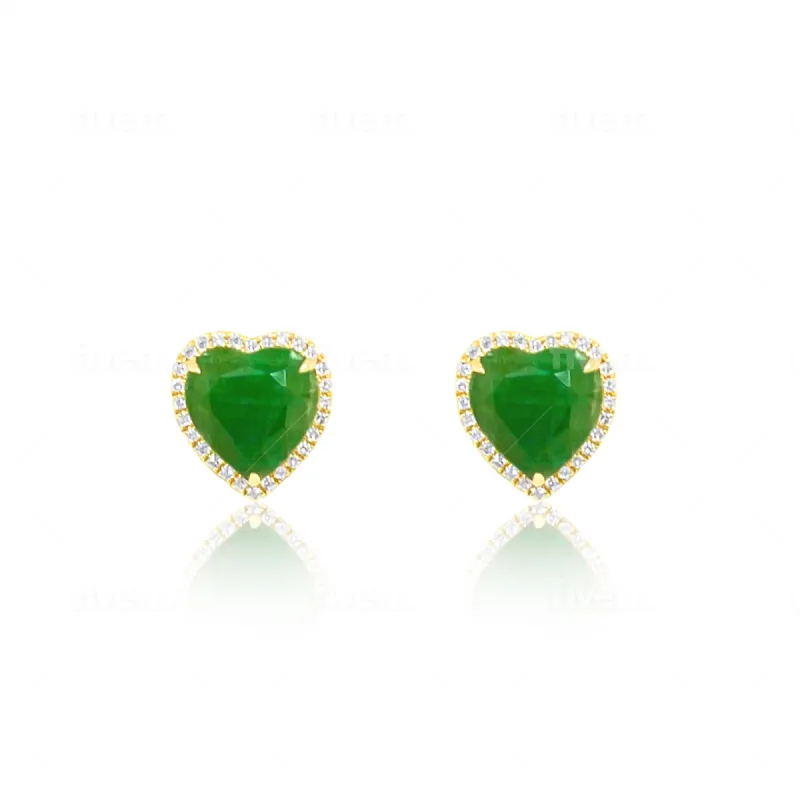 Yellow Gold Emerald Heart and Diamond Studs sold by Meira T