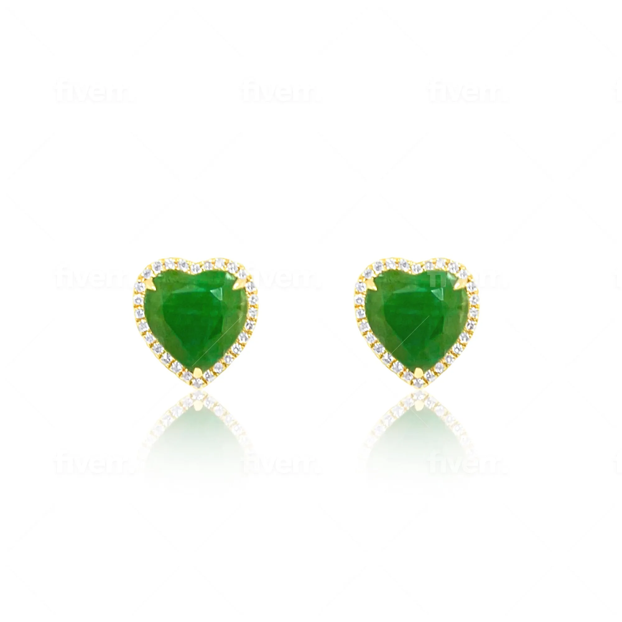 Yellow Gold Emerald Heart and Diamond Studs sold by Meira T
