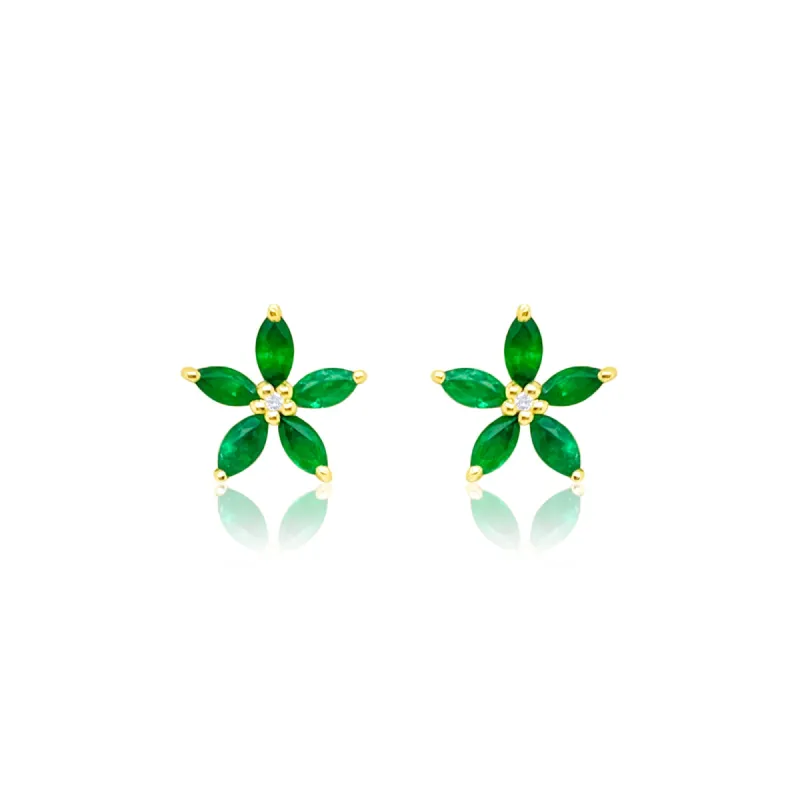 Yellow Gold Emerald Flower Studs sold by Meira T