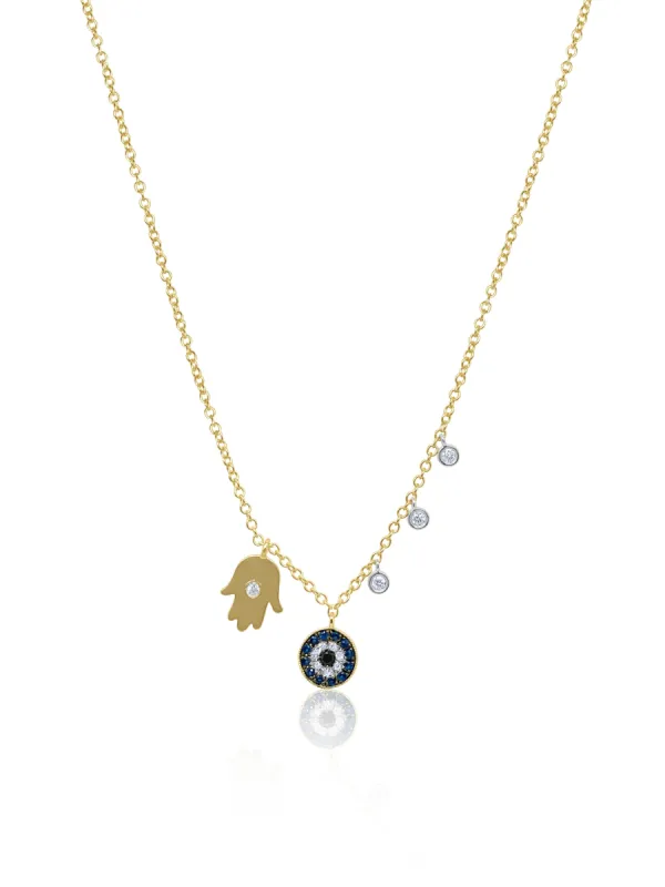 Diamond Hamsa and Evil Eye Necklace sold by Meira T
