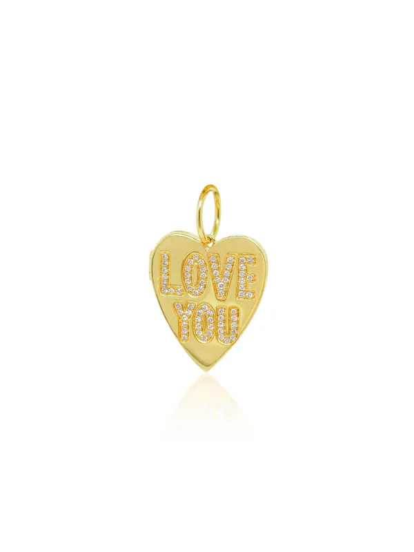 Yellow Gold "I LOVE YOU" Diamond Heart Charm sold by Meira T