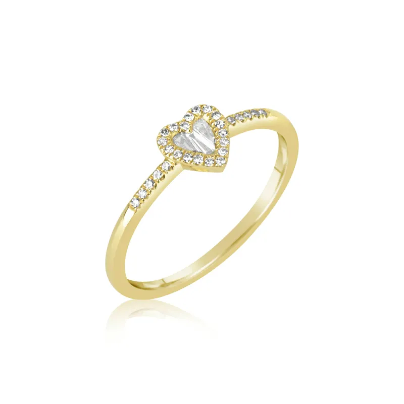Yellow Gold Diamond Baguette Heart Ring sold by Meira T