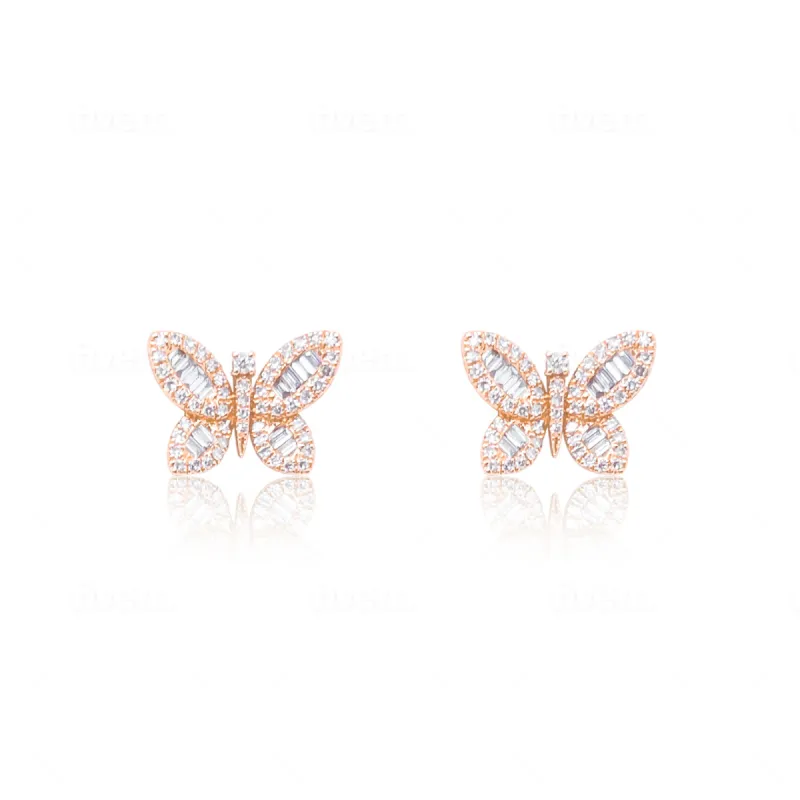 Rose Gold Diamond Baguette Butterfly Studs sold by Meira T