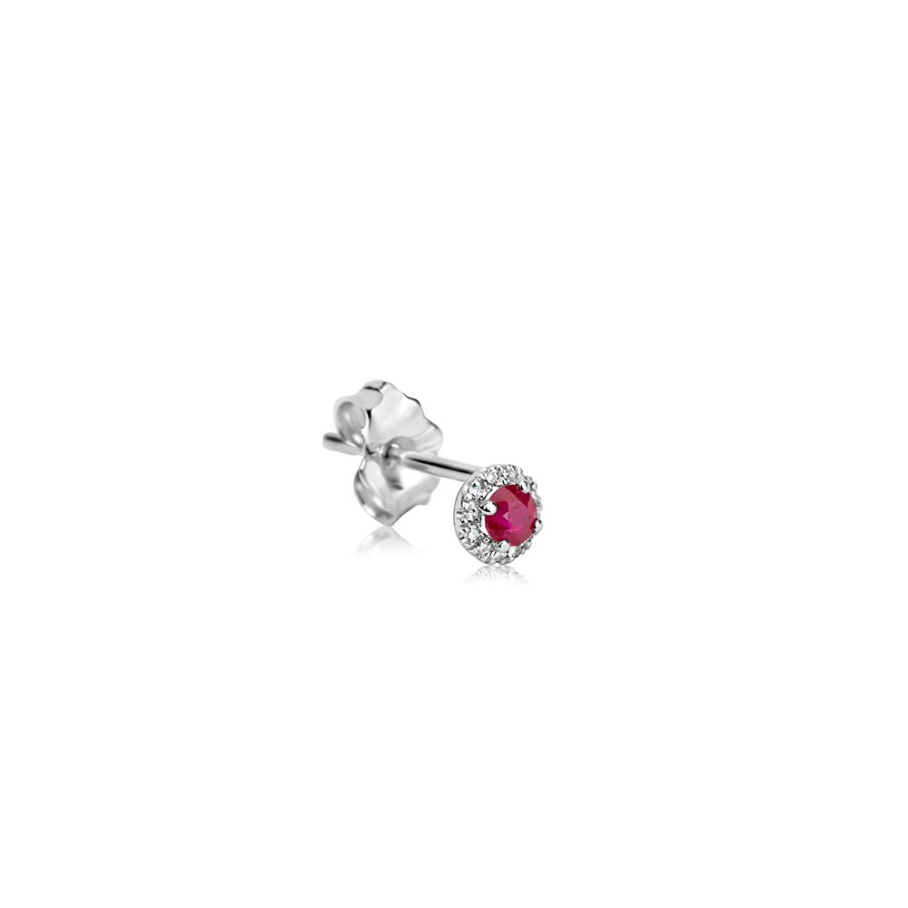 Mini Ruby Stud with Diamond Halo (single) sold by Meira T