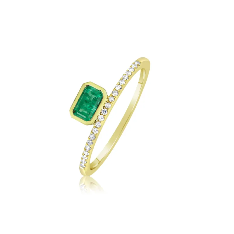 Yellow Gold Dainty Emerald And Diamond Ring-SIze 6.5 sold by Meira T